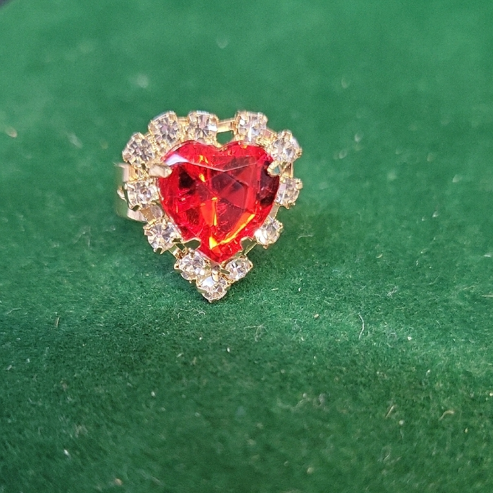 Heart-Shaped Red Gemstone Ring with Gold Tone Adustable  Band